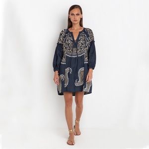 Greek Archaic Kori Embroidered Metallic Cotton
Cover Up Dress